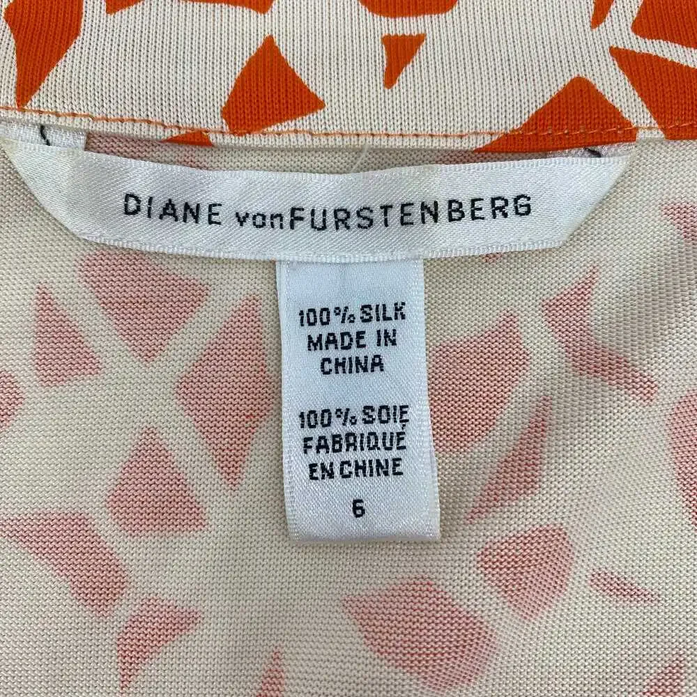 Diane Von Furstenberg Orange Cream Silk Wrap Dress | Women’s Size 6 - Picture 3 of 6